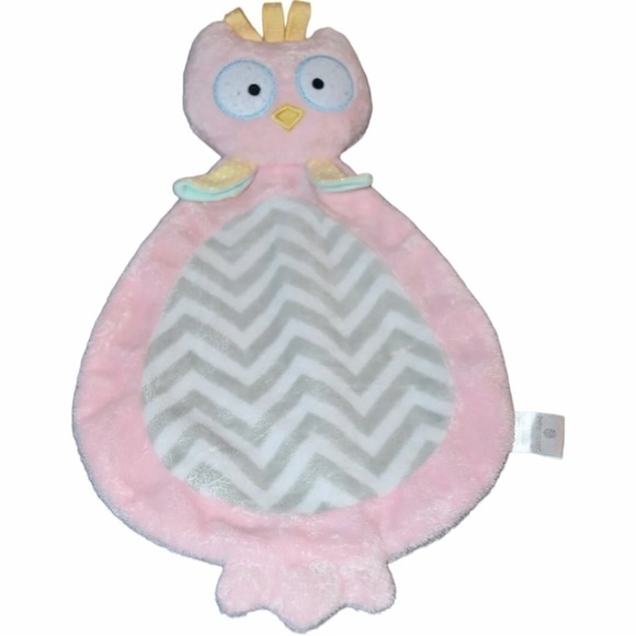 BABY Aspen Owl Lovey Security Blanket Plush HTF Pink Gray Chevron Rattle Baby To - Picture 3 of 13